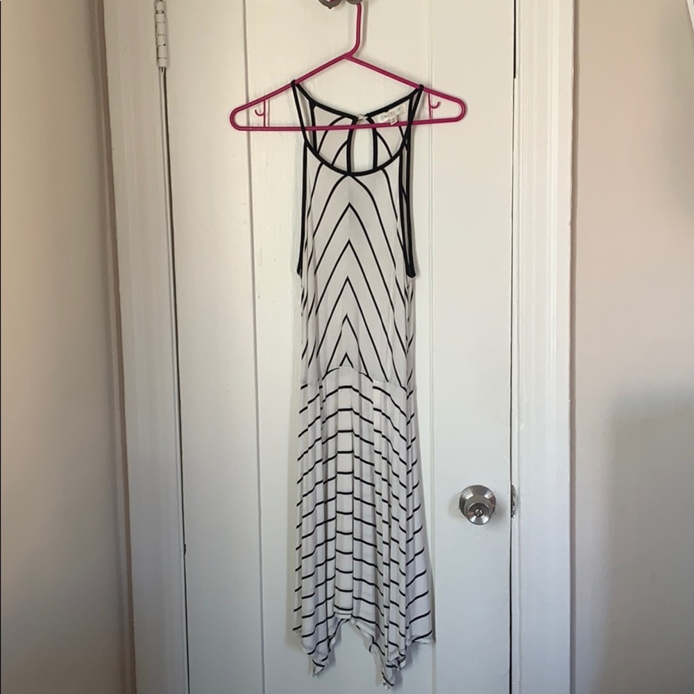 Love Fire Striped halter Dress w Asymmetric Hem